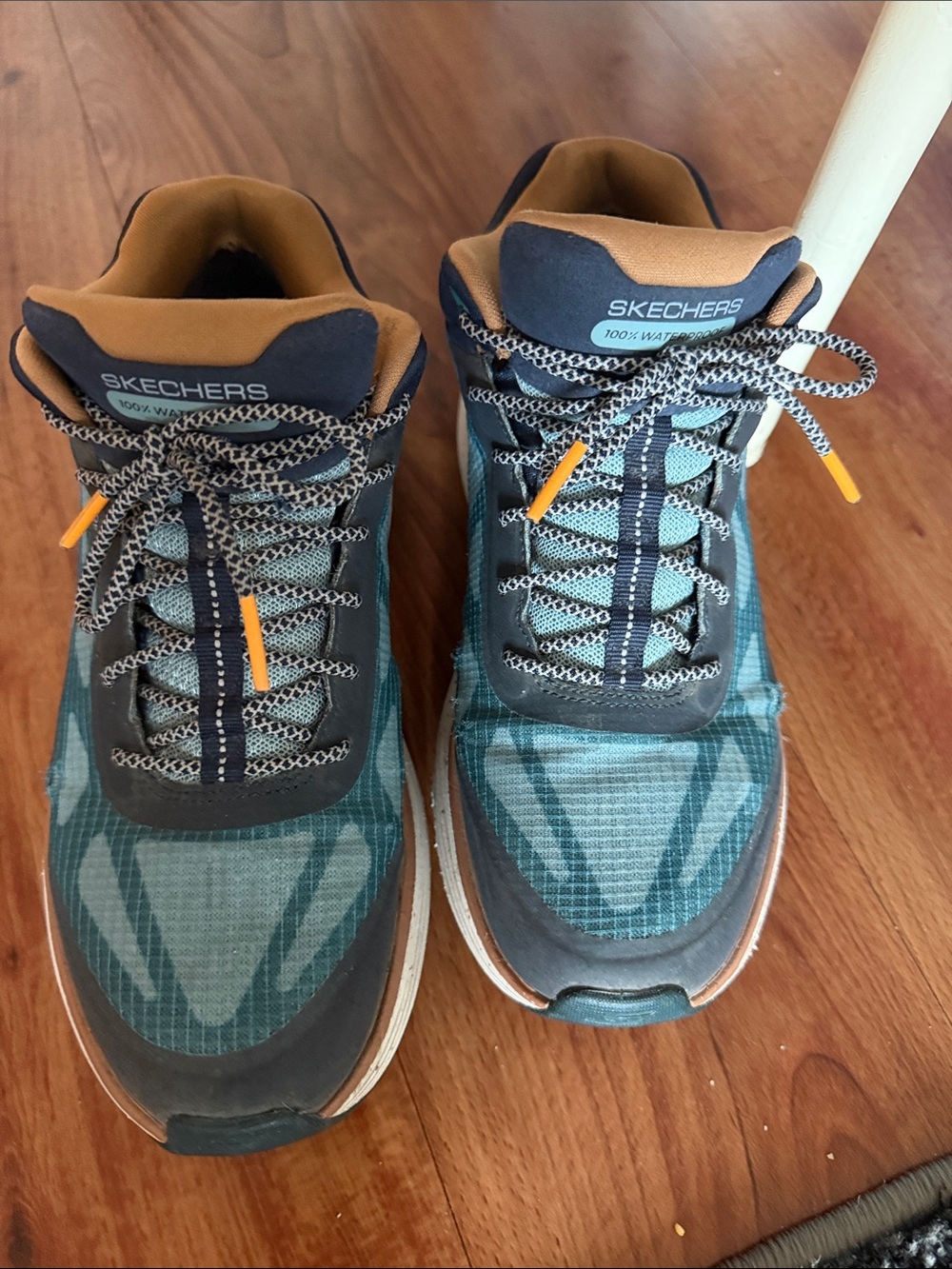 Skechers Women's Teal and Brown Athletic Sneakers with Orange Accents